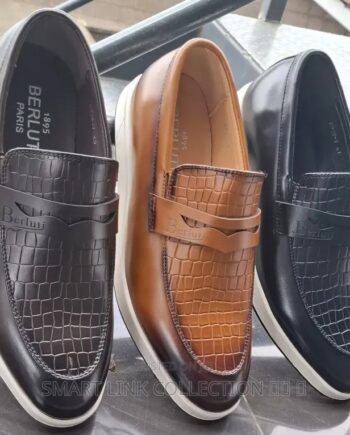 Berluti French Designer Fashion Croc-Embossed Leather Slip-On Loafers