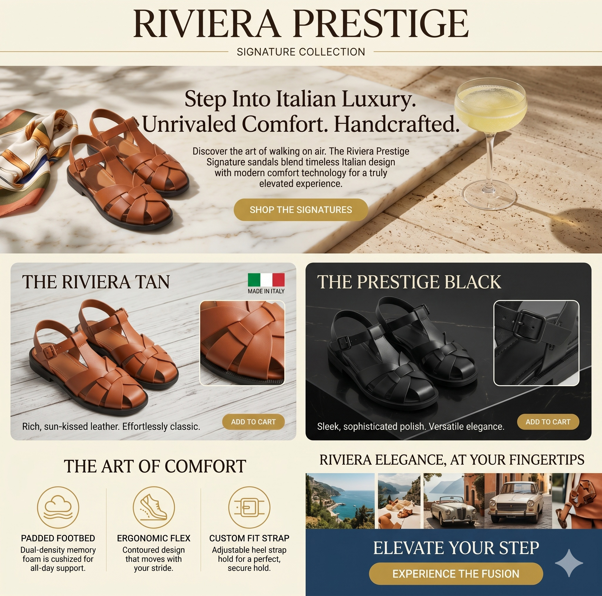 Prime Fashion™ Riviera Prestige Signature Leather Italian Sandals