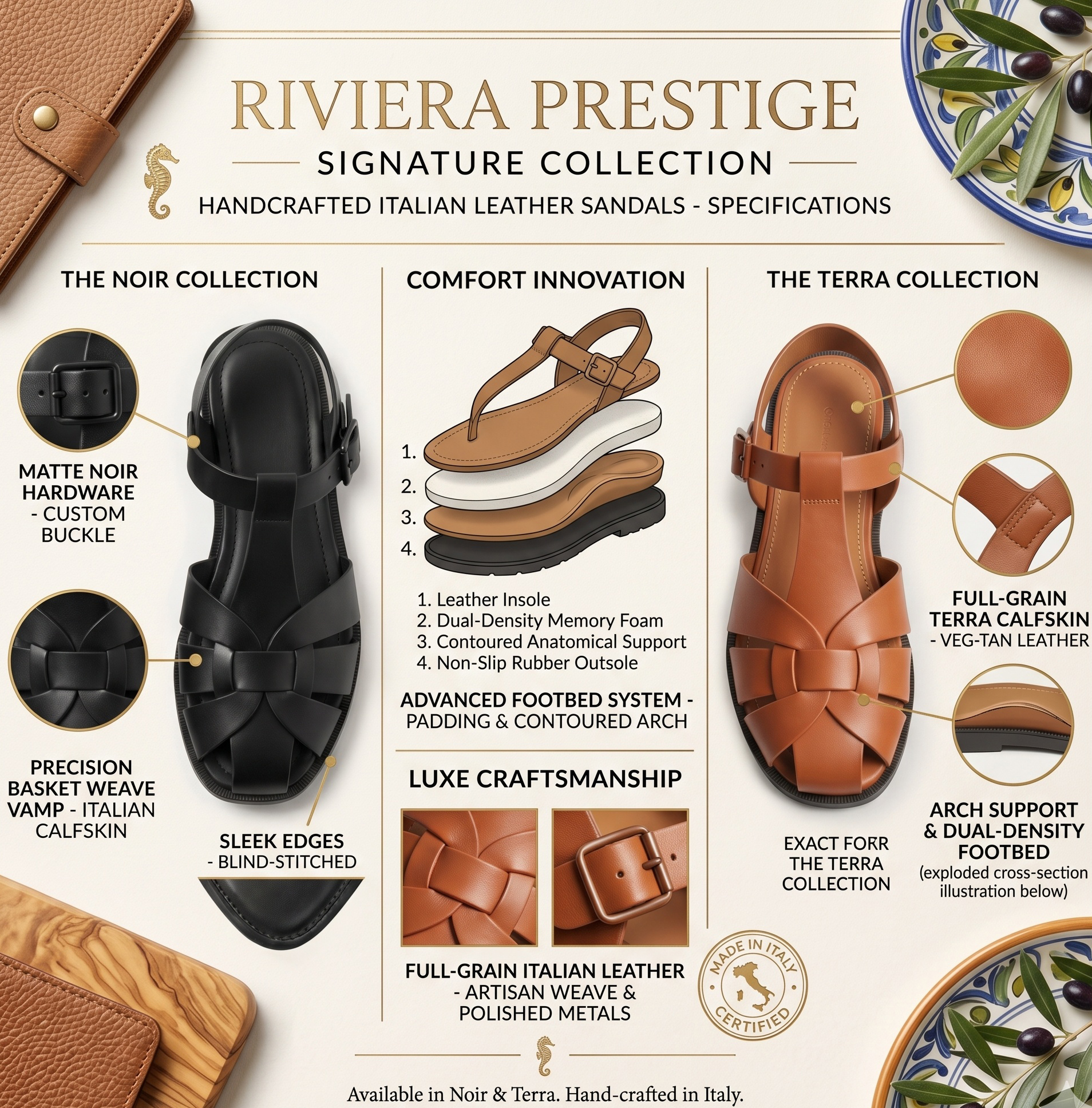 Prime Fashion™ Riviera Prestige Signature Leather Italian Sandals