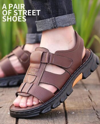 Italian Style Open shoes Outdoor Ergonomic Non-slip Thick-soled Cowhide Leather Sandals