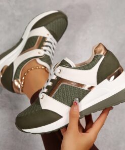 Hot Trendy Women's Fashion Sports-Inspired Lace-Up Sneakers with Metallic Accents
