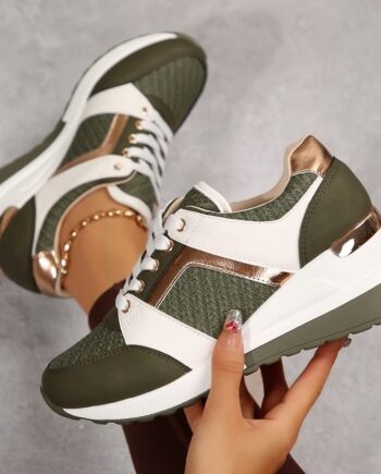 Hot Trendy Women's Fashion Sports-Inspired Lace-Up Sneakers with Metallic Accents