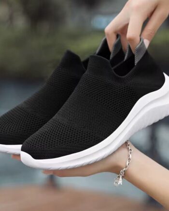 CloudStride Lightweight Women's Knit Slip-On Shoes - Breathable Mesh Walking Sneakers with Arch Support