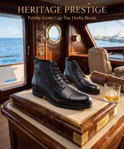 The Heritage Prestige Pebble Grain Genuine Leather Cap-Toe Derby Boots
