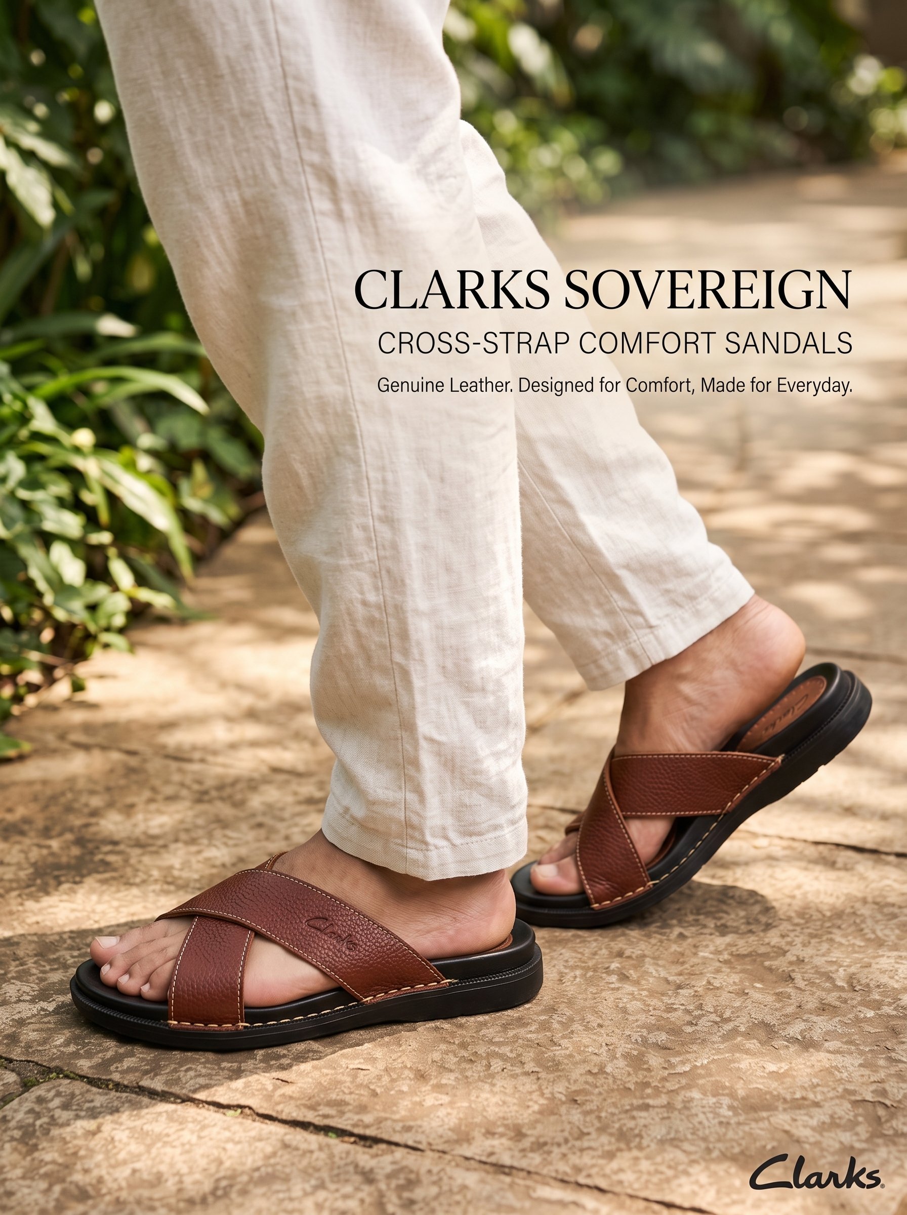 Clarks Sovereign Cross-Strap Genuine Leather Comfy Sandals - Image 3