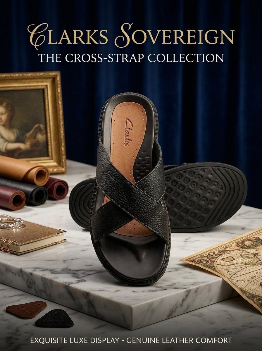 Clarks Sovereign Cross-Strap Genuine Leather Comfy Sandals - Image 4