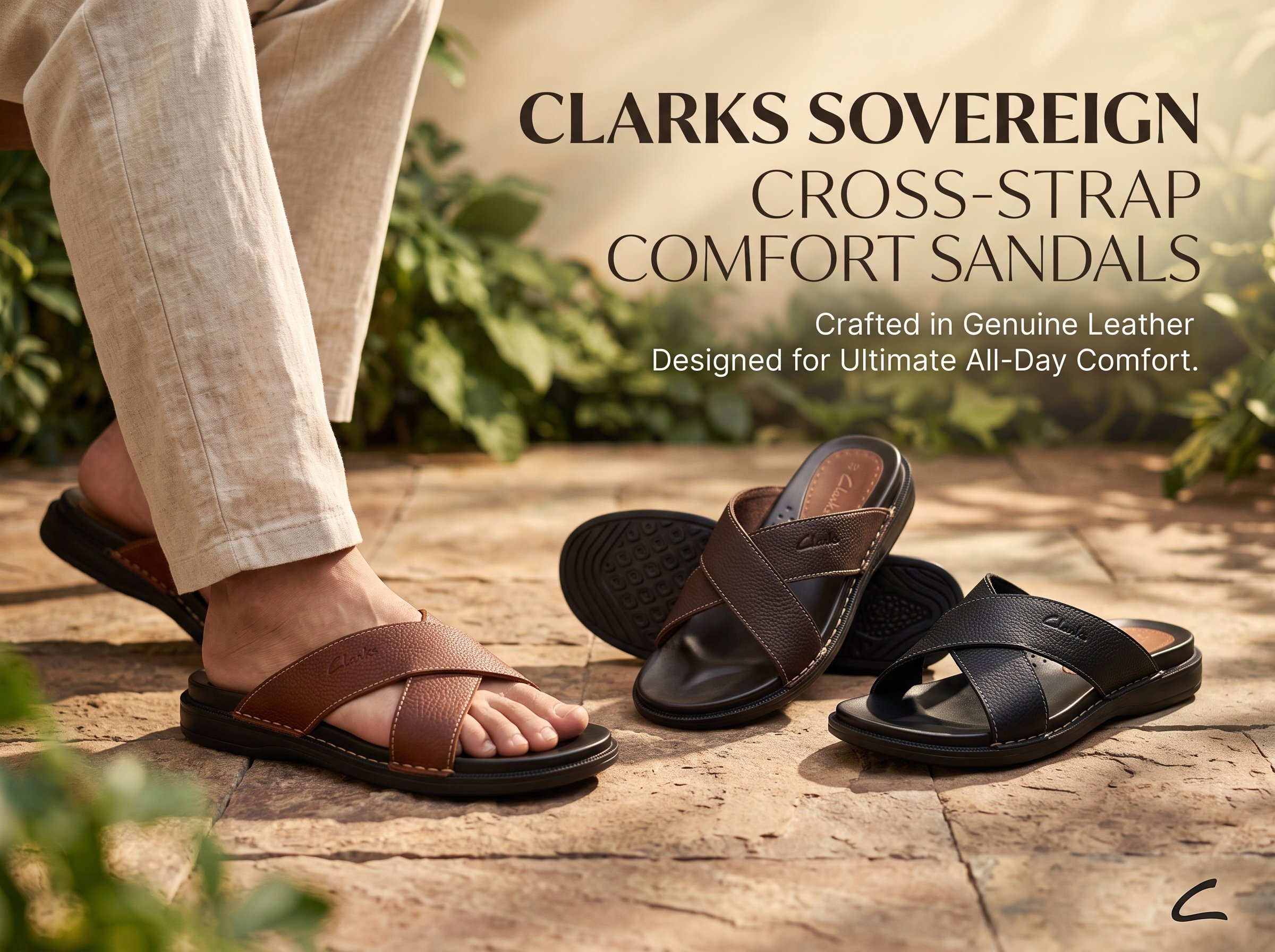 Clarks Sovereign Cross-Strap Genuine Leather Comfy Sandals - Image 6