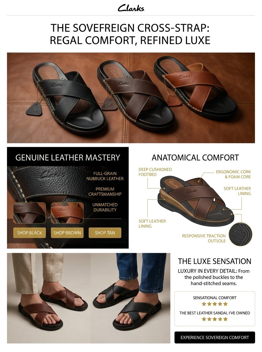 Clarks Sovereign Cross-Strap Genuine Leather Comfy Sandals - Image 8