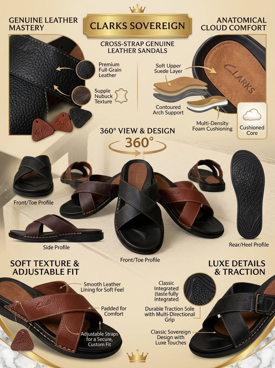 Clarks Sovereign Cross-Strap Genuine Leather Comfy Sandals - Image 9