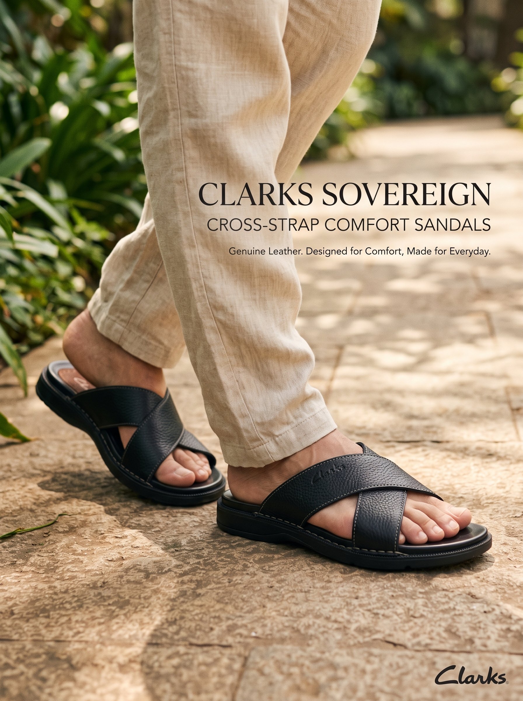 Clarks Sovereign Cross-Strap Genuine Leather Comfy Sandals - Image 14